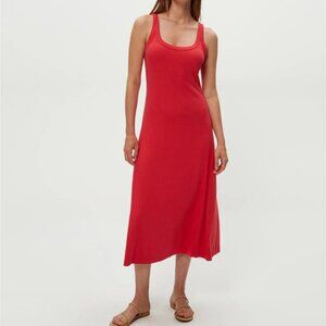 OGL Sleeveless Midi Dress Size M Red Stretch Knit Build In Bra Lined New